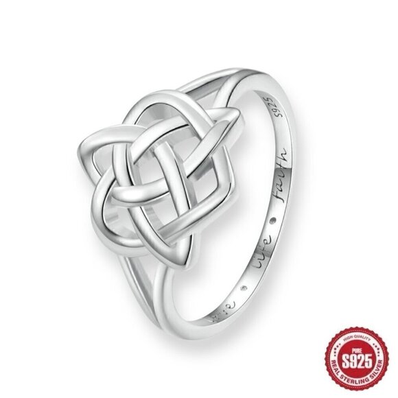 NWT S925 Sterling Silver Stamped Celtic Love Heart Knot Ring Sz.7 - Picture 1 of 12